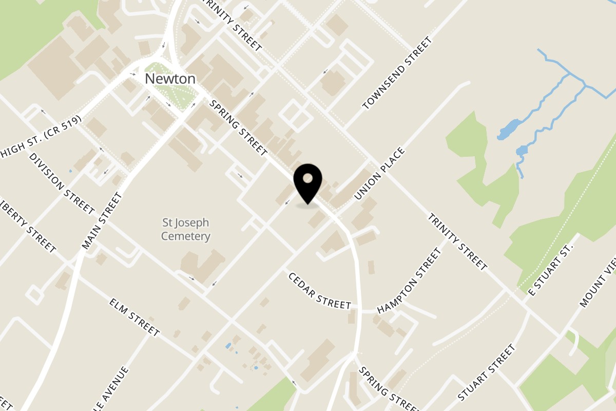 Map showing the location of Paco's Pizzeria and Restaurant on 220 Spring St in Newton